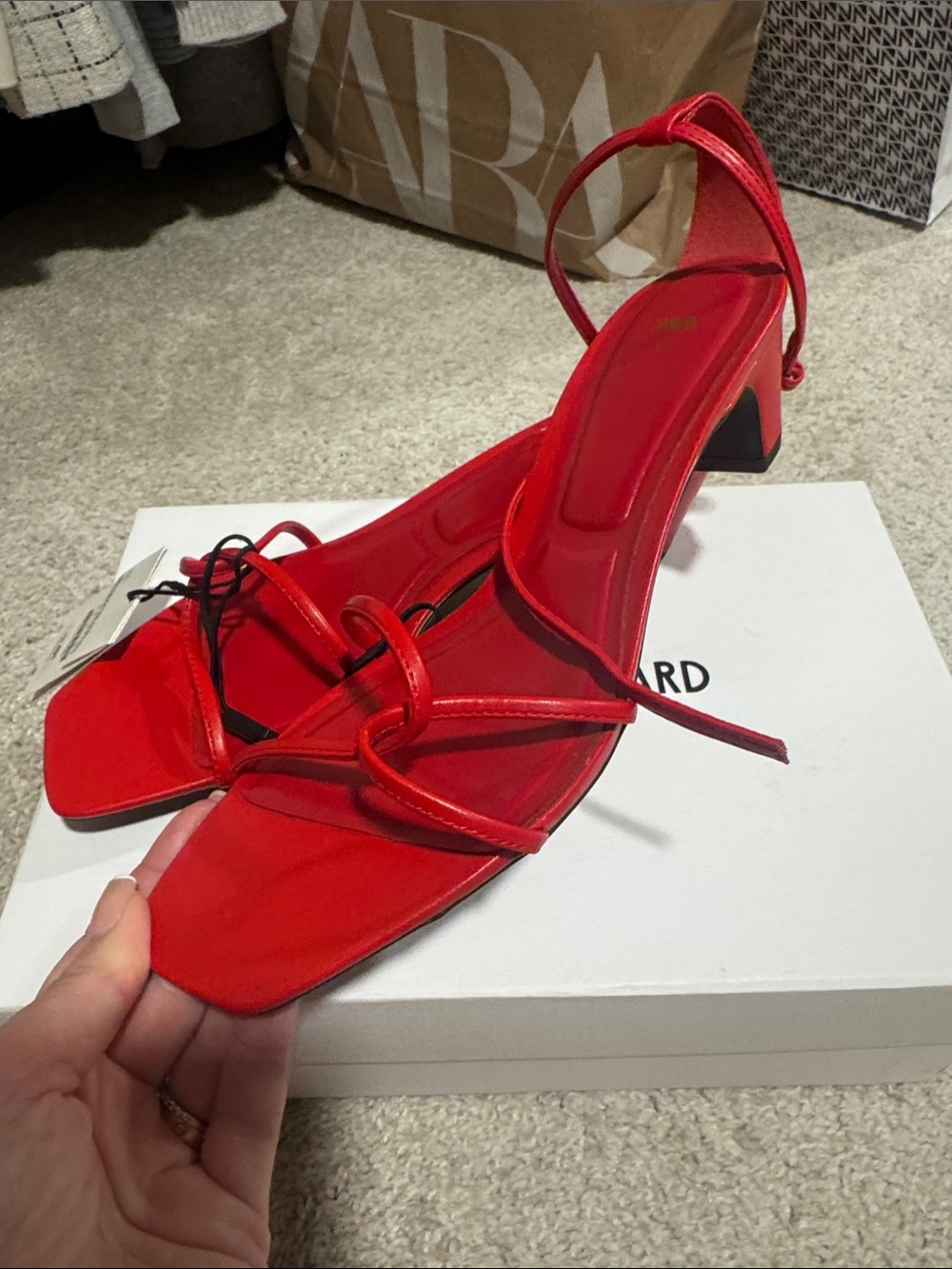 NWT!! Zara Red Strappy Mid Block Heel Sandals